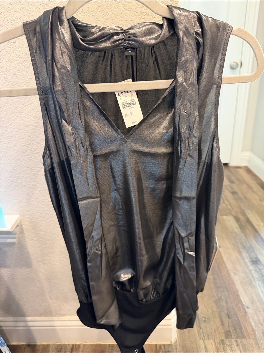 Express Metallic Silver V-Neck Sleeveless Bodysuit Small New